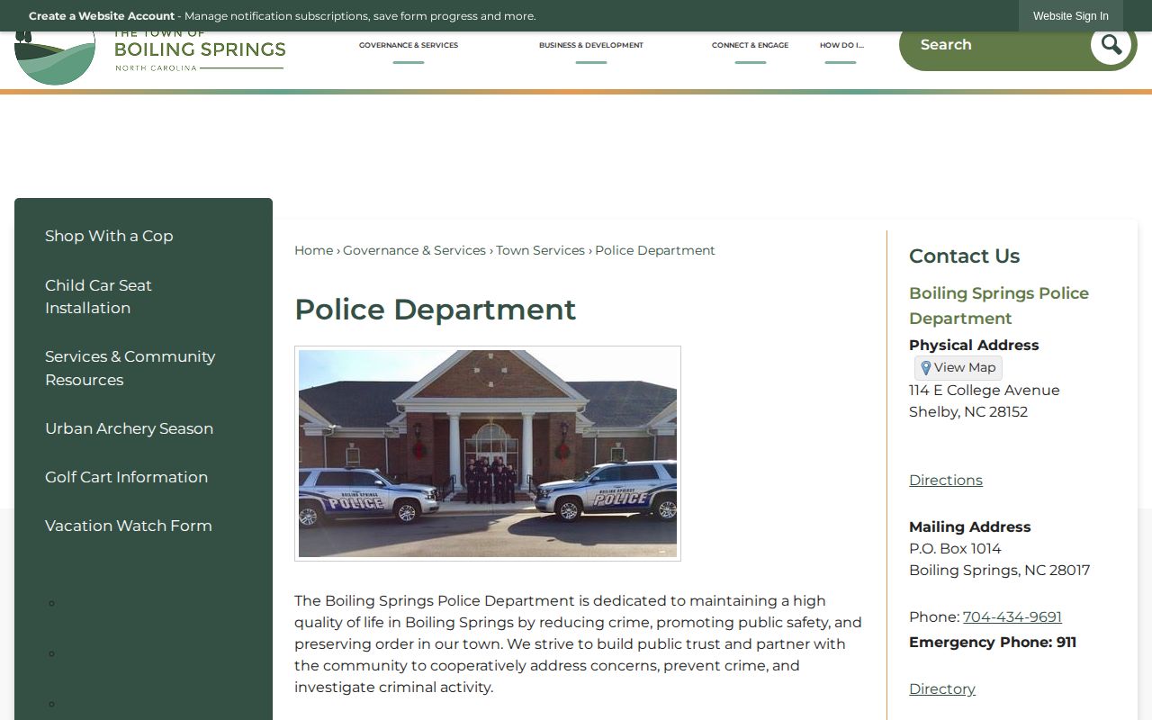 Boiling Springs Police Department official page