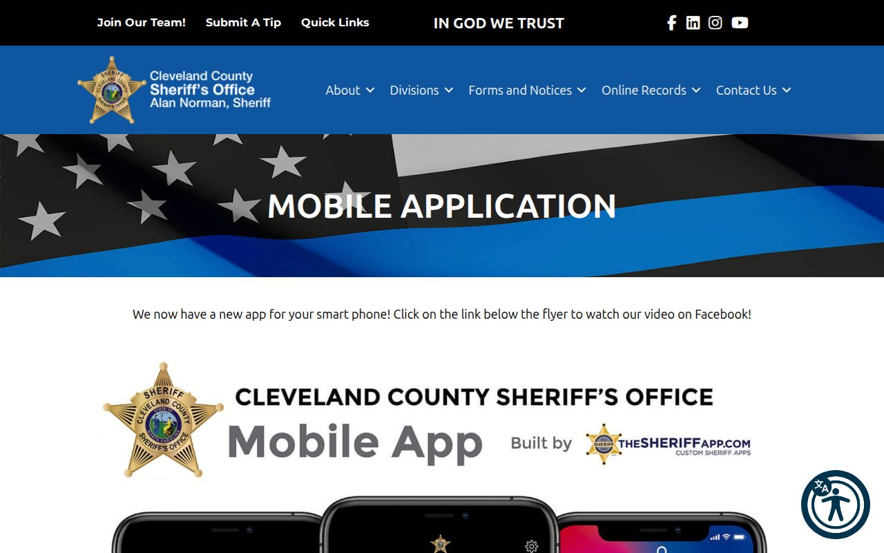 Cleveland County Sheriff's official mobile application information page
