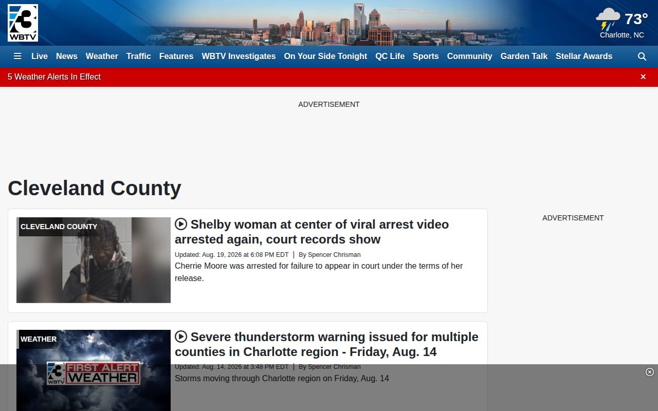 WBTV Cleveland County local crime news capture