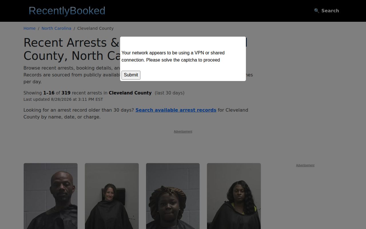 RecentlyBooked Cleveland County secondary crime-news section